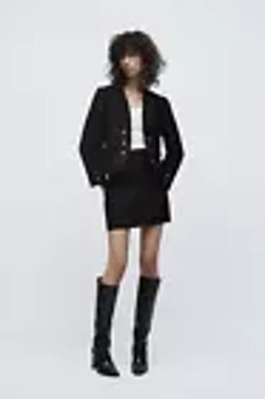 Zara Black Tweed Double Breasted Open Collarless Blazer Jacket Size XS NWT